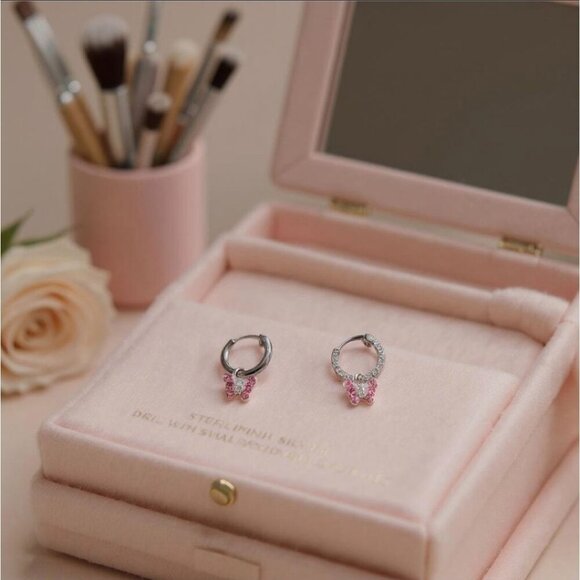 FAO Schwarz Sterling Silver Butterfly Hoop Earrings – Swarovski Crystals OS - Picture 11 of 11